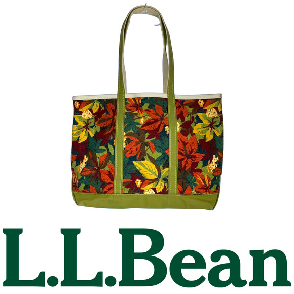 Vintage L.L. Bean Fall Foliage Boat and Tote Printed Canvas Tote Bag Made in USA - Picture 1 of 10